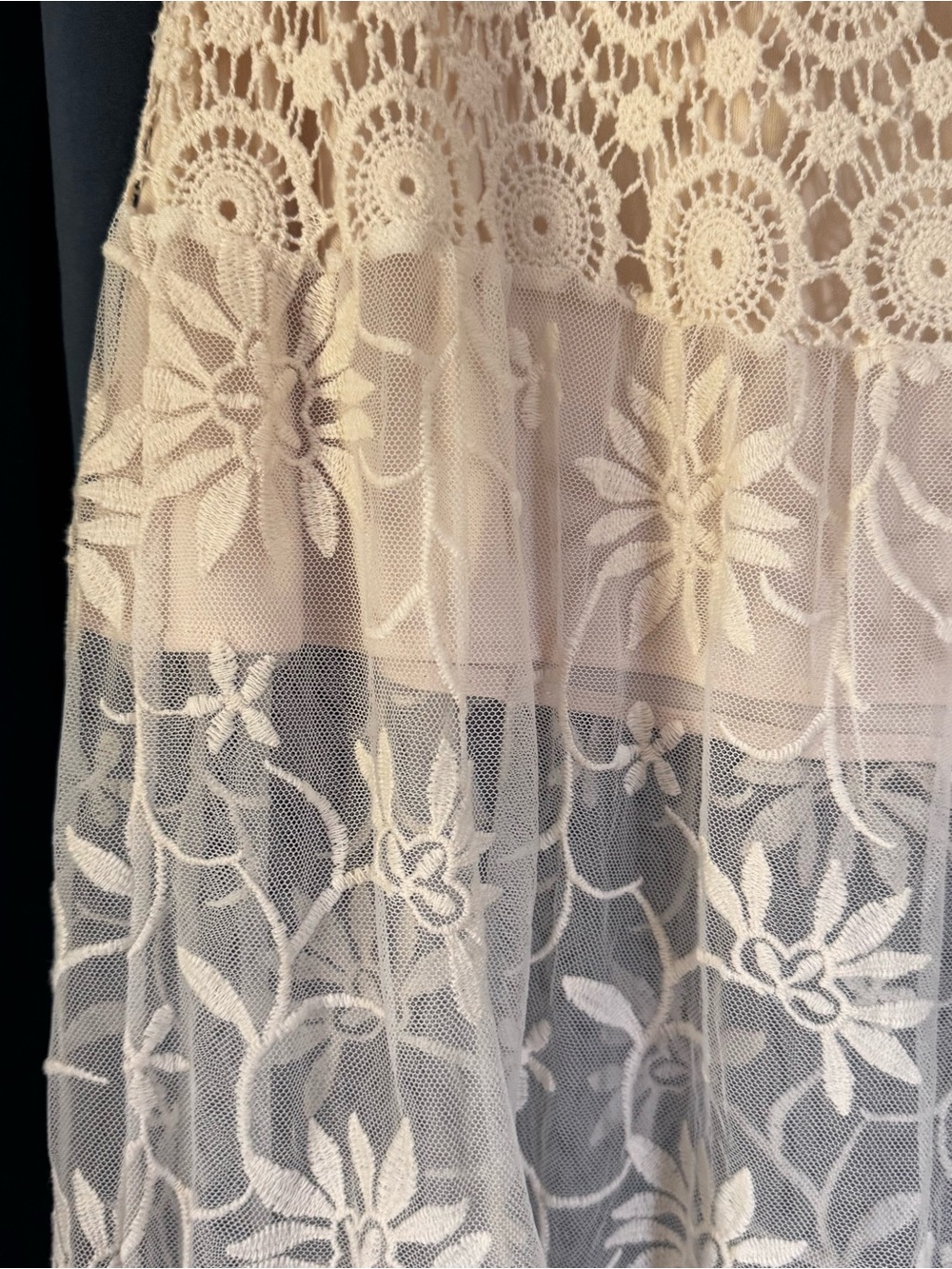 Upcycled Cream Lace Crochet Maxi Skirt Western Boho - Picture 2 of 8